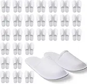 FUYCIEUM 30 Pairs Disposable Slippers for Guests, White Closed Toe SPA Slippers, Non Slip Hotel Slippers for Women and Men, Sauna, Travel, Home, Salon, Medium, White, 9 XX-Narrow Women/9 Men