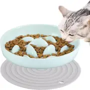 Cat Slow Feeder Bowl, Ceramic Slow Feeder Cat Dog Bowls with Non-Slip Mat, Fish