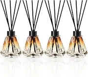 Reed Diffuser, 4pcs Reed Diffuser Empty Bottles with 20pcs Reed Diffuser Sticks, Delicate Gold Leaf Decor, Glass Fragrance Diffuser Set with lids for Home, Bathroom | Refillable,Diamond Style Blackd