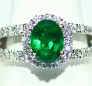 2.54CT 14K Gold Natural Emerald White Cut Diamond Vintage Halo Engagement Ring