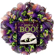 Peek A Boo Mummy Halloween Wreath Handmade Deco Mesh