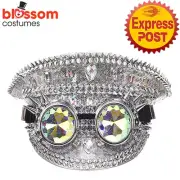 N916 Silver Sequins Gemstone Police Burning Man Festival Costume Hat Mardi Gras