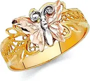[JewelryWeb] 14k Yellow Gold and White Gold Fancy Butterfly Angel Wings Ring Size 7 Band Style-Ring for Women