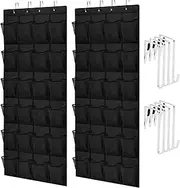 Over The Door Shoe Organizer for Closet 2 Pack Space Saving Hanging Shoe Rack Holder with 8 Adjustable Metal Hooks 48 Mesh Pockets Black 56x150cm