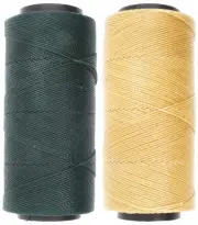 "2 Knot It Waxed Polyester Cord 1mm Diameter 144M Spools (Dark Green, Wheat)"