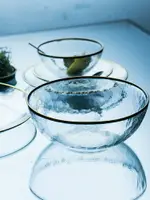 朵頤MOON RIVER金邊玻璃盤子水果盤家用沙拉碗圓形透明碗裝菜平盤1入