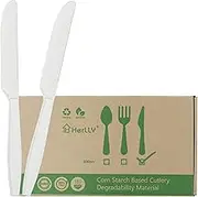 HERLLY Compostable Knife, 300 Disposable Knives for Party, Large Biodegradable Eco-Friendly and Heat Resistant, Plastic Knife Alternative