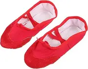 [NOLITOY] 1 Pair Shiny PU Ballet Shoes for Adults Slip Dancing Shoes with Elastic Band for Yoga Gym Dance Classes Durable Comfortable Footwear Red