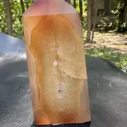 350g Natural red agate obelisk quartz crystal geode cluster tower point healing