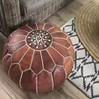 Moroccan leather pouf, round & berber pouf