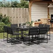 Generic 9 Piece Garden Dining Set with Cushions Black Textilene,3295078