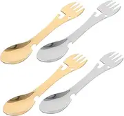 WESIEVYA 4pcs Bottle Opener Spoons and Forks Camp Utensils Backpacking Utensils Outdoor Knife and Fork Camping Spork Backpacking Spork Travel Spoon Reusable Silverware Stainless Steel