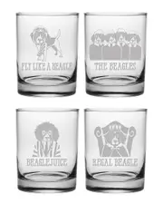 Susquehanna Glass Set of Four Beagle Assortment Rocks 14oz Glasses