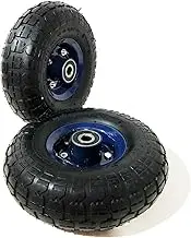 2PCS 10" 4.10/3.50-4 Wheelbarrow Cart Wheels - Heavy-Duty Pneumatic Tyres with Sealed Bearings, Metal Rim, and Multiple Sizes (16MM/19MM/20MM)120kg Capacity, Not for Highway Use (20MM)