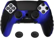 PlayVital Guardian Edition Anti-Slip Ergonomic Silicone Cover Case for ps5 Edge Controller, Soft Rubber Protector Skin for ps5 Edge Wireless Controller with Thumb Grip Caps - Blue & Black