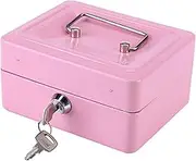 Steel Mini Cash Security Box Lockable Coin Safe for Jewelry Home Office Yellow 1Pc (Small Pink)