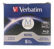 Verbatim M DISC BDXL - 100GB - 6X Speed - Blank Blu-Ray Recordable Disc - 5 PACK