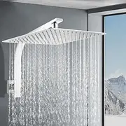 ACA International 12'' Ultrathin Square Rain High Pressure Shower Head Set Gooseneck Wall Arm Stainless Steel Over Head Shower Set for Bathroom (Chrome)