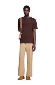 SANDRO Certified linen T-shirt in Moka. at Nordstrom, Size X-Small