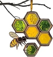 Honey Bee Sun Catcher,Acrylic Bee Decor | Honeycomb Pendant, Decorative Nature-Inspired Sun Catcher for Window Kitchen Garden Kids Room