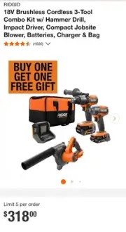 18V Brushless Cordless 3-Tool Combo Kit w/ Hammer Drill, Impact Driver, Compact