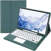 Touchpad Keyboard Case Compatible with Samsung Galaxy Tab S10 FE Plus 13.1 Inch 2025 (Model:X620/X626B), Magnetic Removable Wireless Keyboard Cover with Pen Holder (Green)