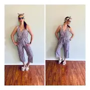 Anthropologie & Drew Women's Stripes Sleeveless Cropped Jumpsuit Sz Small NEW