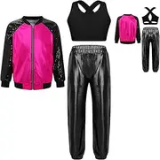 [iEFiEL] Kids Girls Hip Hop Jazz Dance Costume Athletic Pants Set Tracksuit Party Dress Streetwear 6-16 Years