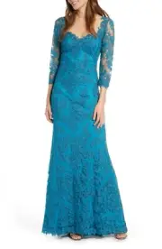 Women's Tadashi Shoji Corded Embroidered Lace Gown, Size 6 - Blue