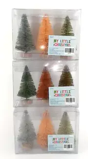 Bottle Brush Tree Sets 3 Pkg 3 Each Total 9 With Wooden Bases H.L. Xmas Decor