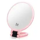1x 5X Travel Magnifying Mirror Hand Held Vanity Mirror, Compact 2-Sides 5x Pink