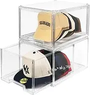 Hat Organizers, Stackable Clear Baseball Caps Holder Box Containers With Drawers for Hats Snapback Cap Storage, Hat Rack Display Case -Clear (2 Pack)