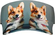 [Ghjkfbf] Wearing Clothes Cute Corgi Dogs Print Sunscreen Visor Hats for Women Men Adjustable Empty Top Beach Cap Hat Adults Outdoor Sports Black, Black, One Size