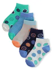 Boys 5Pk Lc Sock Jacquard 2-5 GREEN SMILEY MULTI (FACES)