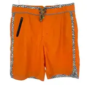 Robert Graham Men's Swim Shorts DECKER Persimmon Orange Solid 34