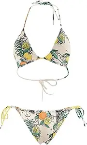 [Renelle] Women's Sports Bikini Set - Sexy String Bikini with Perfect Hold - Recycled Material, UV Protection & Chlorine Resistant - Bikini with Sporty Cut - XS/S & M/L, Orange Blossom, Medium-Large