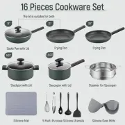 Nonstick Cookware Sets - 16 Pieces Pots and Pans with Utensils and Steamer, Nons