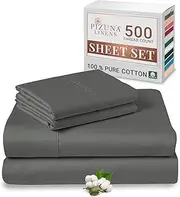 Pizuna Cotton King Sheet Set, 500 Thread Count 100% Combed Cotton Sateen Weave King Size Sheet Setinclude 1 Fitted Sheet, 1 Flat Sheet & 2 Pillow Cases (Dark Grey Sheet Set - 4 PC)