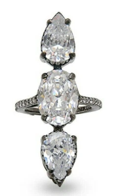Gorgeous Look White Oval Pear Three Stone Solitaire Style Excellent Ring