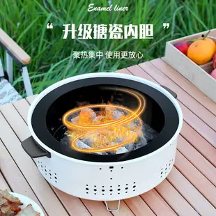 圍爐煮茶多功能韓式燒烤爐圓形炭爐便攜式家庭戶外露營炊具燒烤 烤肉盤 烤肉爐 烤盤 鑄鐵鍋 鑄鐵 燒烤爐