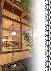 Rain Chain,Garden Rain Cups Chime, 1m Metal Rings, Rain Downspout Catcher Chain for Gazebo/Patio/Garden, Black Roof Gutter Hanging Ornament/1452
