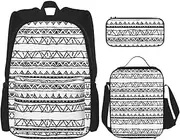 [StOlmx] 3 Pcs Set Travel Hiking Lightweight Adjustablebackpack, Insulated Lunch Bag, and Pencil Case Pouch,Music Note Print Print, Native American Patterns, One Size