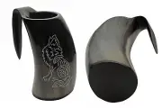 7" Howling Wolf Polished Buffalo Horn Viking Drinking Mug