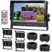 4-Channel Split 9" Screen Monitor+4xReversing Backup Camera for Truck Trailer RV