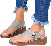 [XBCDX] Wedge Sandals for Womens Summer Walking Sandals Platform Open Toe Slippers Orthopedic Flip Flops Summer Beach Shoes Casual Comfort Anti Slip Wide Fit Sandals,Gray,US8/EU39