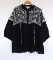 Virtuelle Taking Shape Top 20 Womens Black White Embroidered Button Up Cotton TS