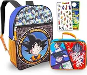 Backpack with Lunch Box - Bundle with 16” Anime Backpack, Lunch Bag, Stickers, More | Dragon Ball Z School Bag for Kids, Boys, Girls