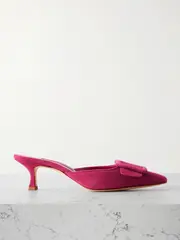 [Manolo Blahnik] Manolo Blahnik - Maysale 50 Buckled Suede Mules - Fuchsia - IT40 IT 40 Pink