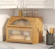 Large Bread Box, Bamboo Wood Bread Box for Kitchen Counter, Double-Layer Bread S