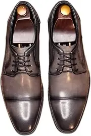 [Generic] Formal Loafer Shoes for Men Pointed Toe Lace Up Hand-Painted Genunine Leather with Block Heel Slip On for Office First Layer Decorate Dress Shoes for Men